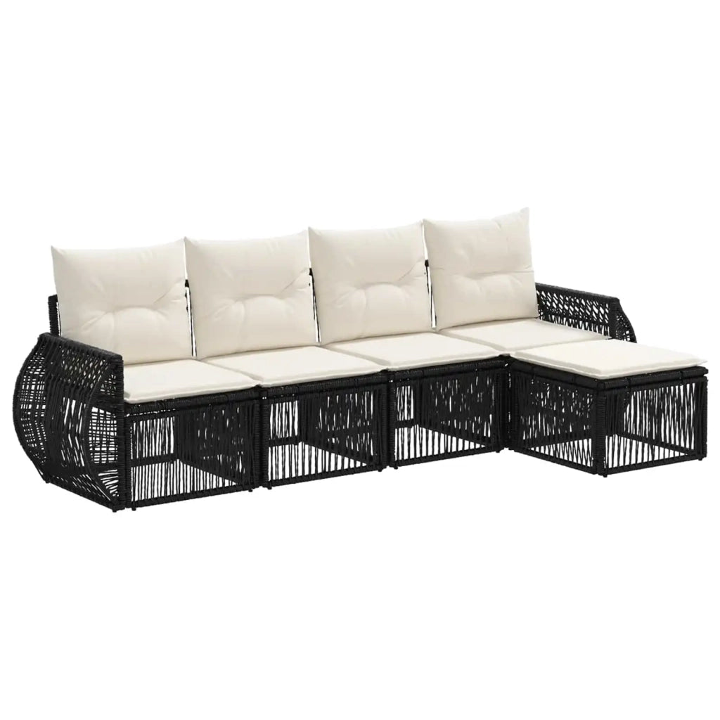 Set Divano da Giardino 5 pcs Nero e Bianco Crema polyrattan 3435403