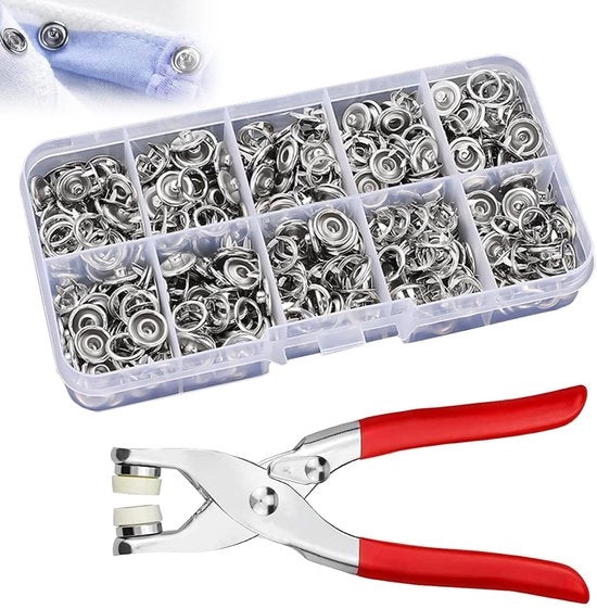 Set di chiusure a pressione 100 pezzi - Chiusure a pressione 9,5 mm - Inclusa chiave - Robusta e duratura - Facile da usare - Scatola di conservazione compatta - Chiusure a pressione a molla