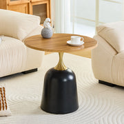 Tavolino basso rotondo in melamina con base metallica, stile nordico, per soggiorno e ufficio, legno, 70 × 69 × 40 cm