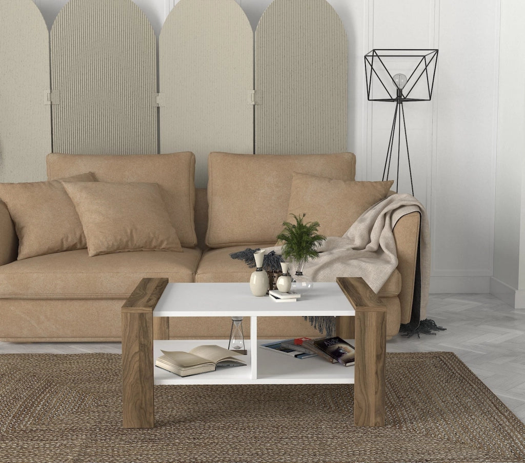 Tavolino in legno "Erica" - 90 x 60 x 42 cm - Bianco, Noce