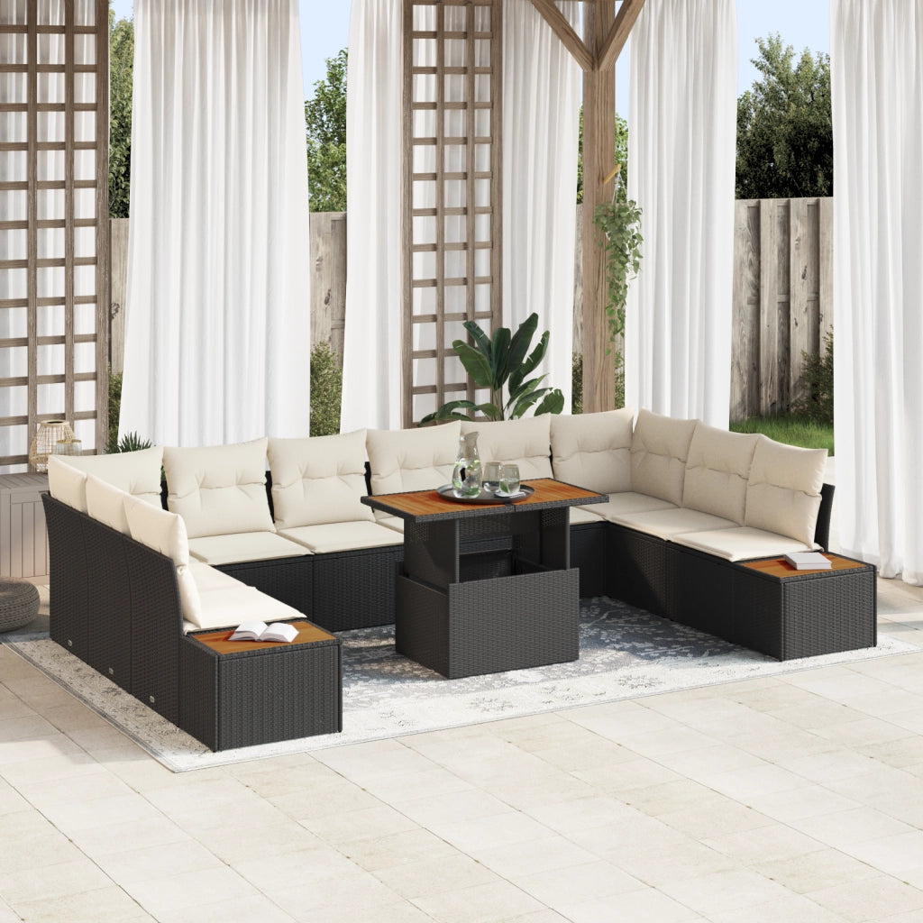 Set di divani da giardino  11 pezzi con cuscini in polyrattan nero