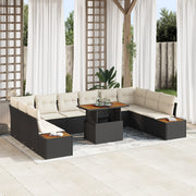 Set di divani da giardino  11 pezzi con cuscini in polyrattan nero