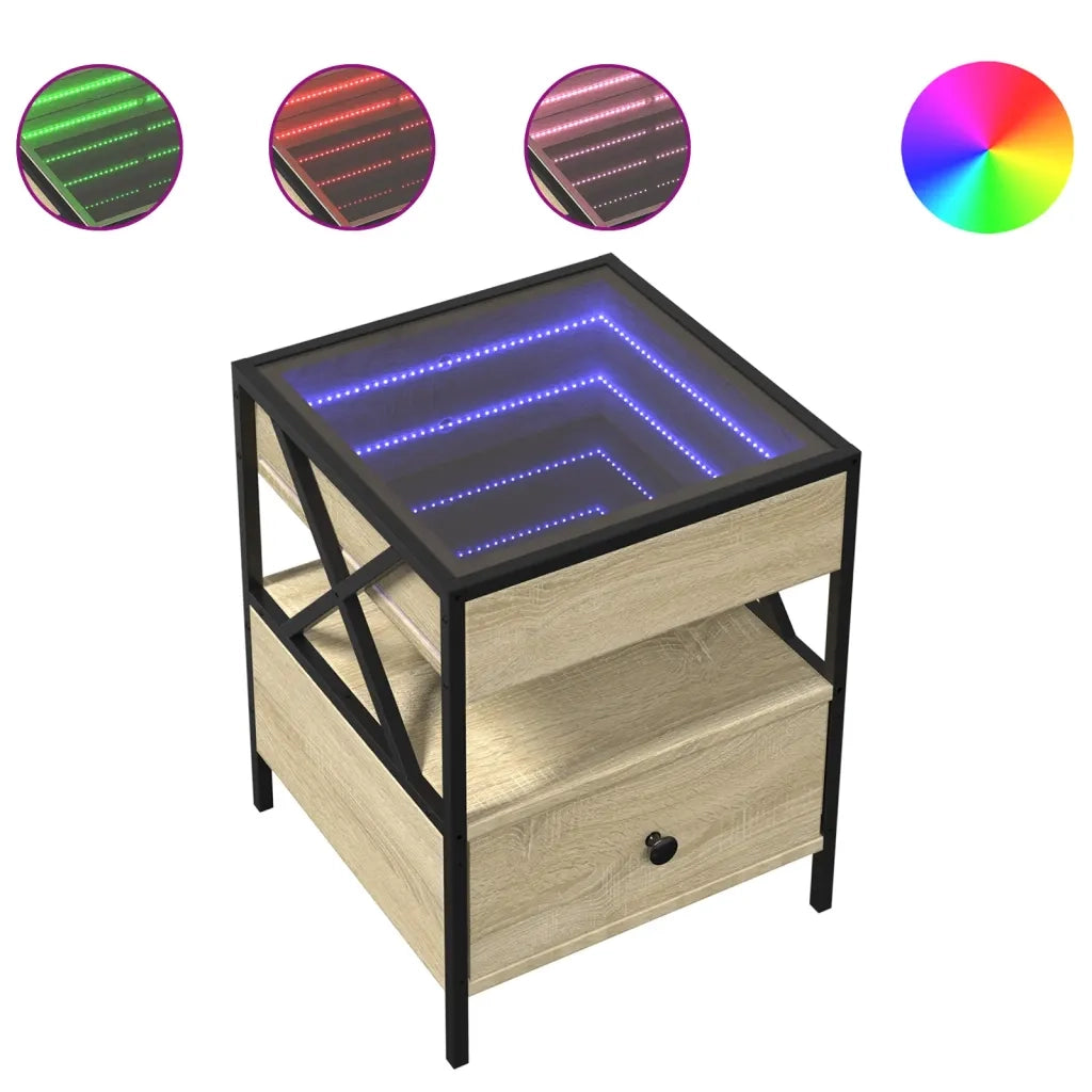 Comodino con LED Infinity-Tavolino da notte Rovere Sonoma 40x40x51 cm 391600