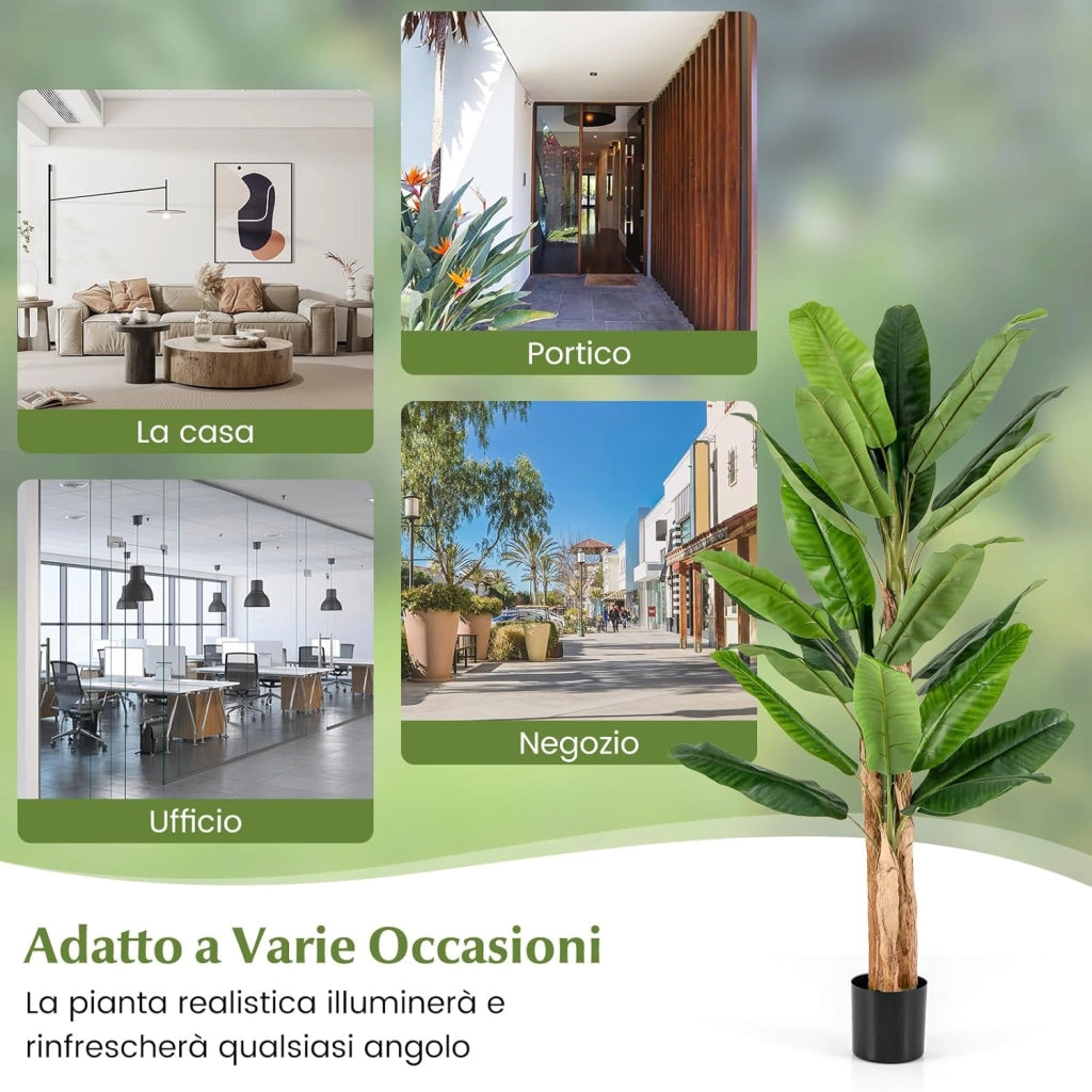 Pianta Finta da Interno ed Esterno 160/165/195 cm, Banano Artificiale Alto con Foglie e Tronchi, Pianta Artificiale Grande in Vaso per Salotto, Ingresso e Ufficio (195 cm)