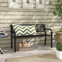 Panchina da Giardino 2 Posti in Acciaio con Schienale Decorato e Braccioli, 127x50x75cm, Nero