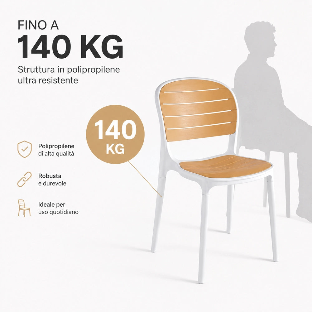 Set 4 Sedie Impilabili in Polipropilene con Schienale Portata 140kg 45x55.5x82cm