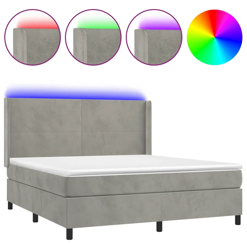 Letto a Molle Materasso e LED Grigio Chiaro 160x200 cm Velluto 3139451