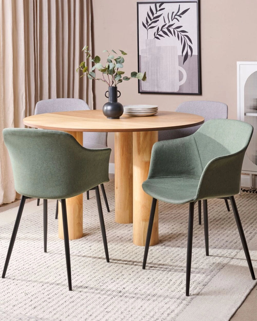 Set di 2 sedie da pranzo in tessuto verde scuro imbottito con gambe nere Stile retrò Mobili per il soggiorno