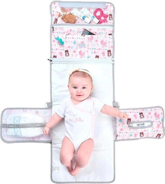 Asciugamano da viaggio impermeabile XL pieghevole - Ideale come regalo per neonati - Borsa da stivare con 6 compartimenti - Set di accessori per la toilette del bambino con contenitore per pannolini