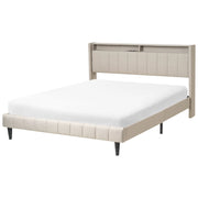 Letto matrimoniale LED Beige Tessuto EU Super King Size 160 x 200 cm Testiera imbottita con porta USB Desing moderno