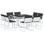 Set da Pranzo da Giardino 9 pz | Set Salotto da Giardino con Cuscini Bianco in Textilene