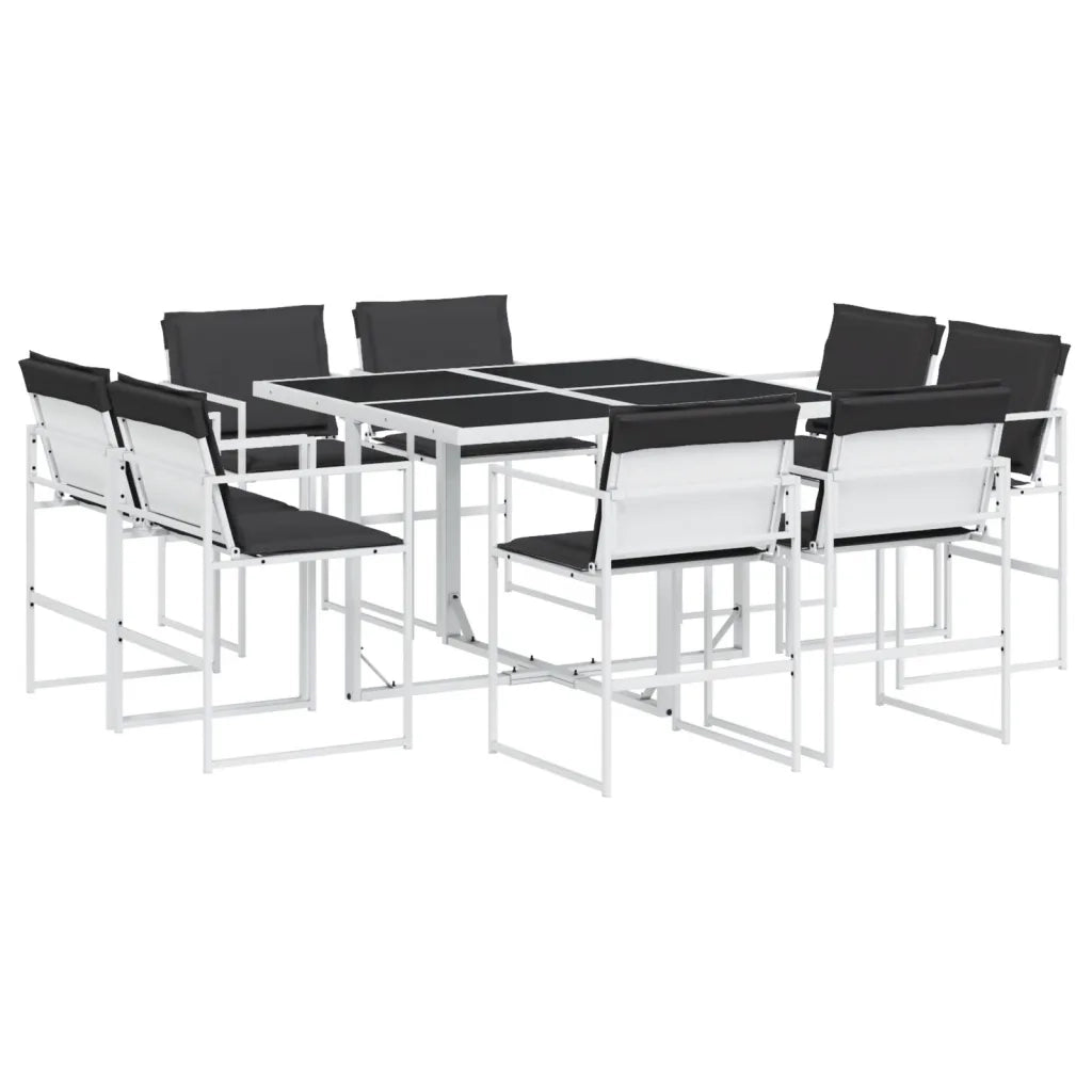 Set da Pranzo da Giardino 9 pz | Set Salotto da Giardino con Cuscini Bianco in Textilene
