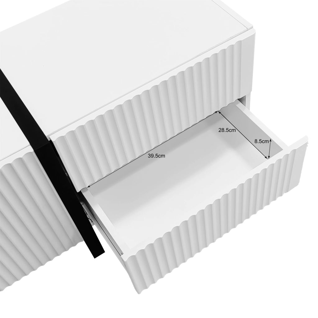 OKWISH Mobile TV con 3 Ante e 2 Cassetti, Cerniere Ammortizzate, per Soggiorno, MDF, Nero e Bianco, 190 x 35 x 45 cm