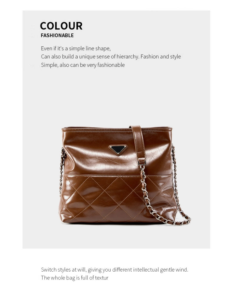 Borsa a tracolla da donna in vera pelle, borsa tote in pelle marrone