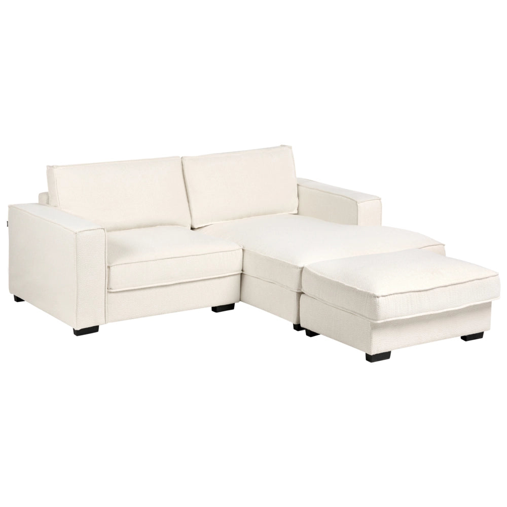 Divano angolare lato sinistro in bouclé con ottomana Schienale imbottito in poliestere con cuscini Beige chiaro stile moderno