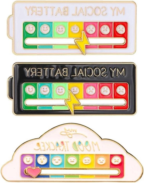 2 Pezzi Batteria Emotiva e 1 Pezzo Pin di Tracciamento dell'Umore con Convertitore di Emozioni - Badge di 7 Giorni con Pin di Emozione, Espressione Creativa per Uomo