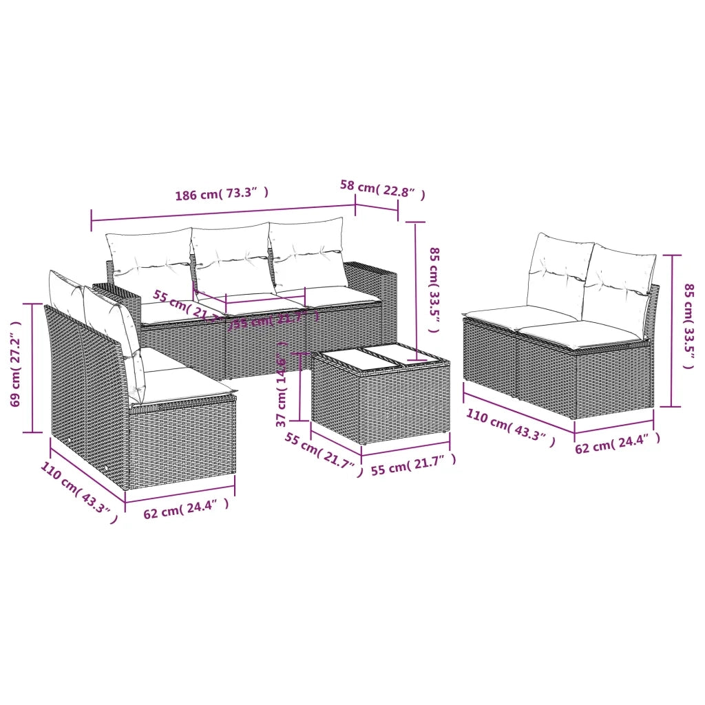 Set Divani da Giardino con Cuscini 8 pz Nero in Polyrattan 3218826