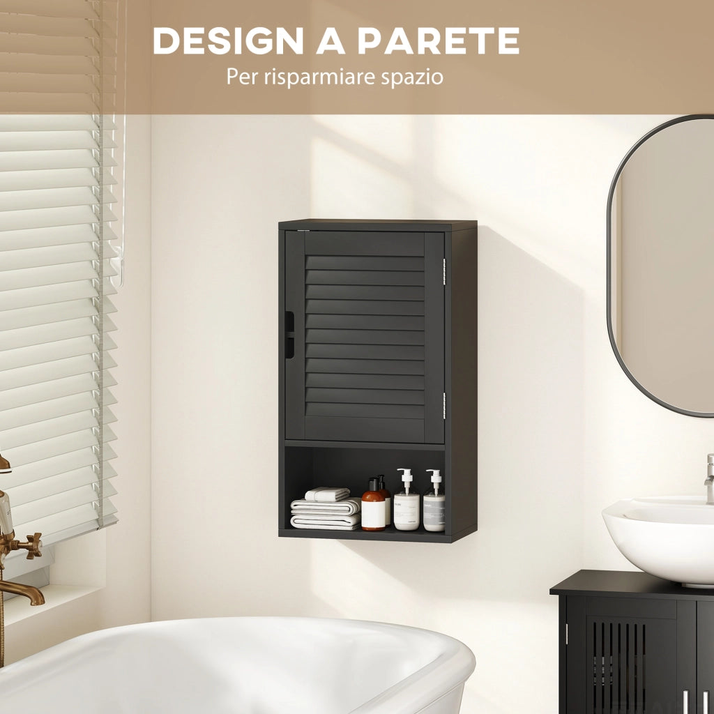 Armadietto Bagno a Parete con Anta e Ripiano Regolabile ¨C Zephmum ¨C 40x20x60 cm, Nero
