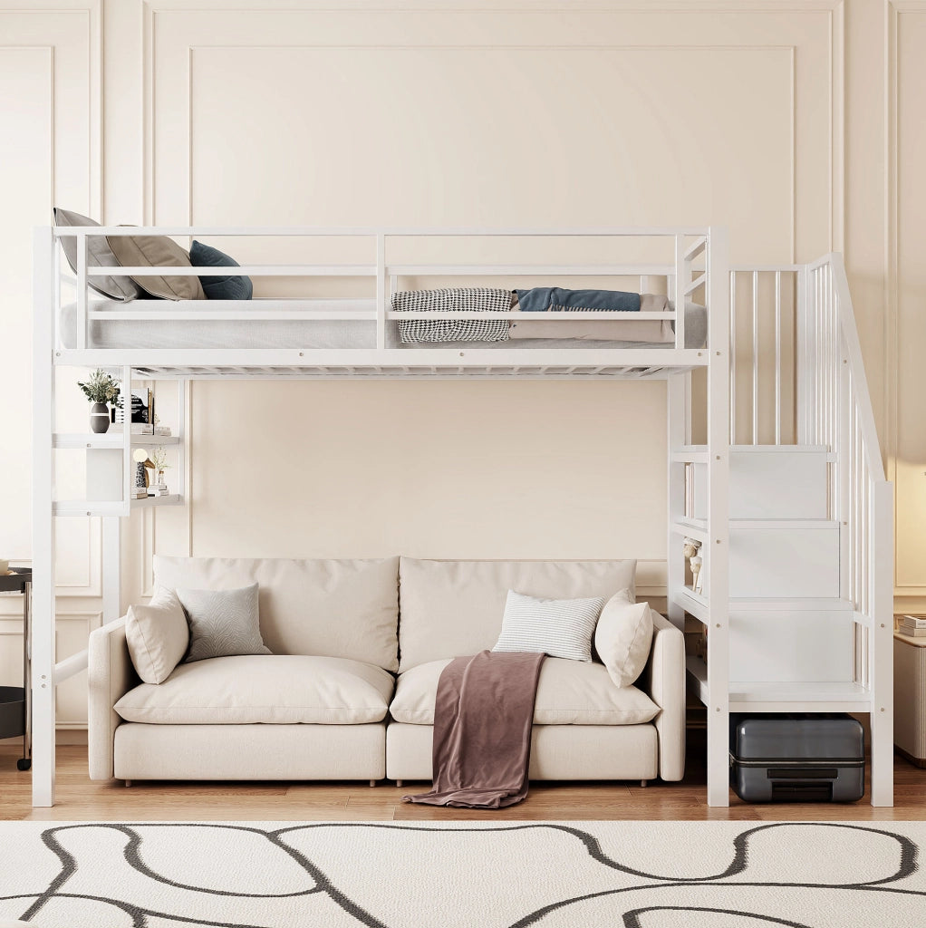 Letto a soppalco per bambini 90x200 cm con scala contenitore