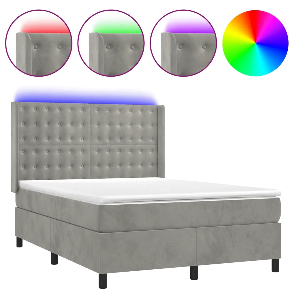 Letto a Molle Materasso e LED Grigio Chiaro 140x190 cm Velluto 3139799