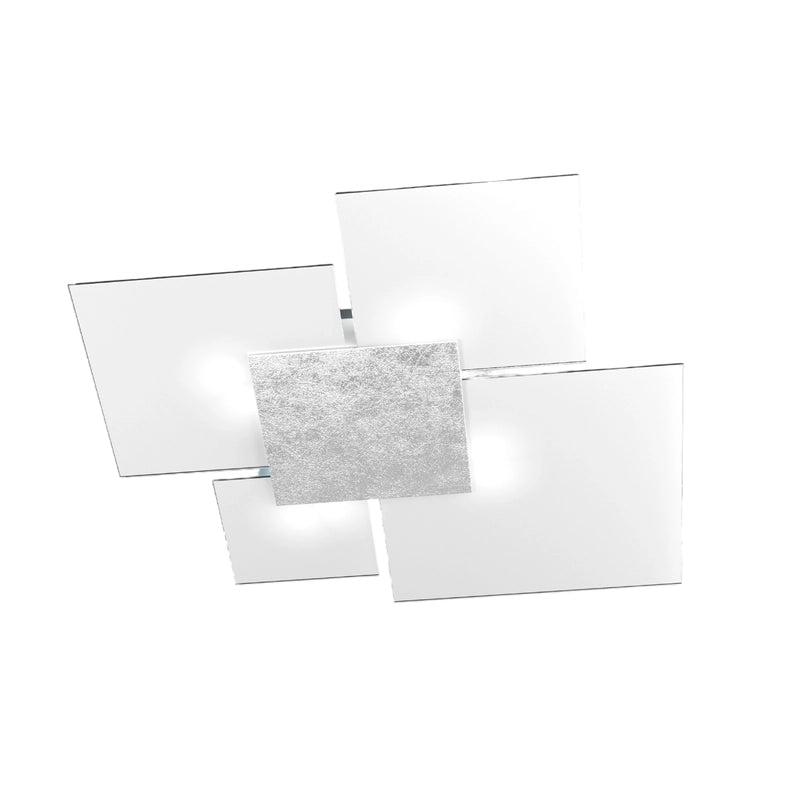 Toplight Plafoniera da soffitto rettangolare Upgrade 4 luci con attacco GX53, struttura colore argento e bianco, design moderno 91x86x15cm