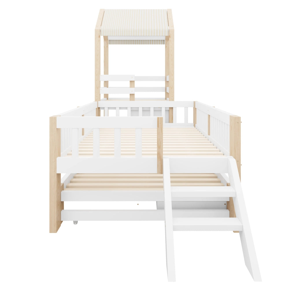 Letto a soppalco per bambini 90x200 con letto estraibile, cassetti e scala