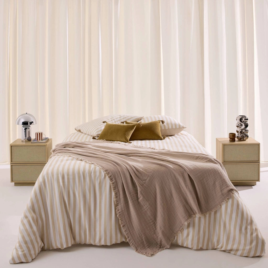 Set di 2 comodini decorati in legno e tessuto con 2 cassetti, 42x48