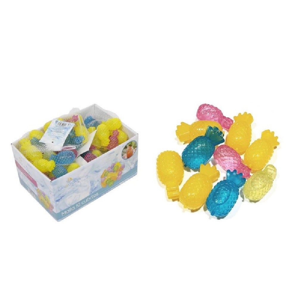 Trade Shop - Set 10 Pz Cubetti Ghiaccio Riutilizzabili Colorati Freezer Cocktail Forma Ananas -