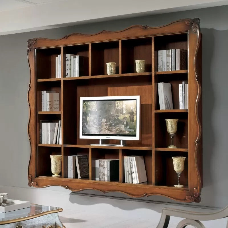  parete porta tv sospesa con cornice 14 vani legno bassano 235x37x192 - Mobili 2G