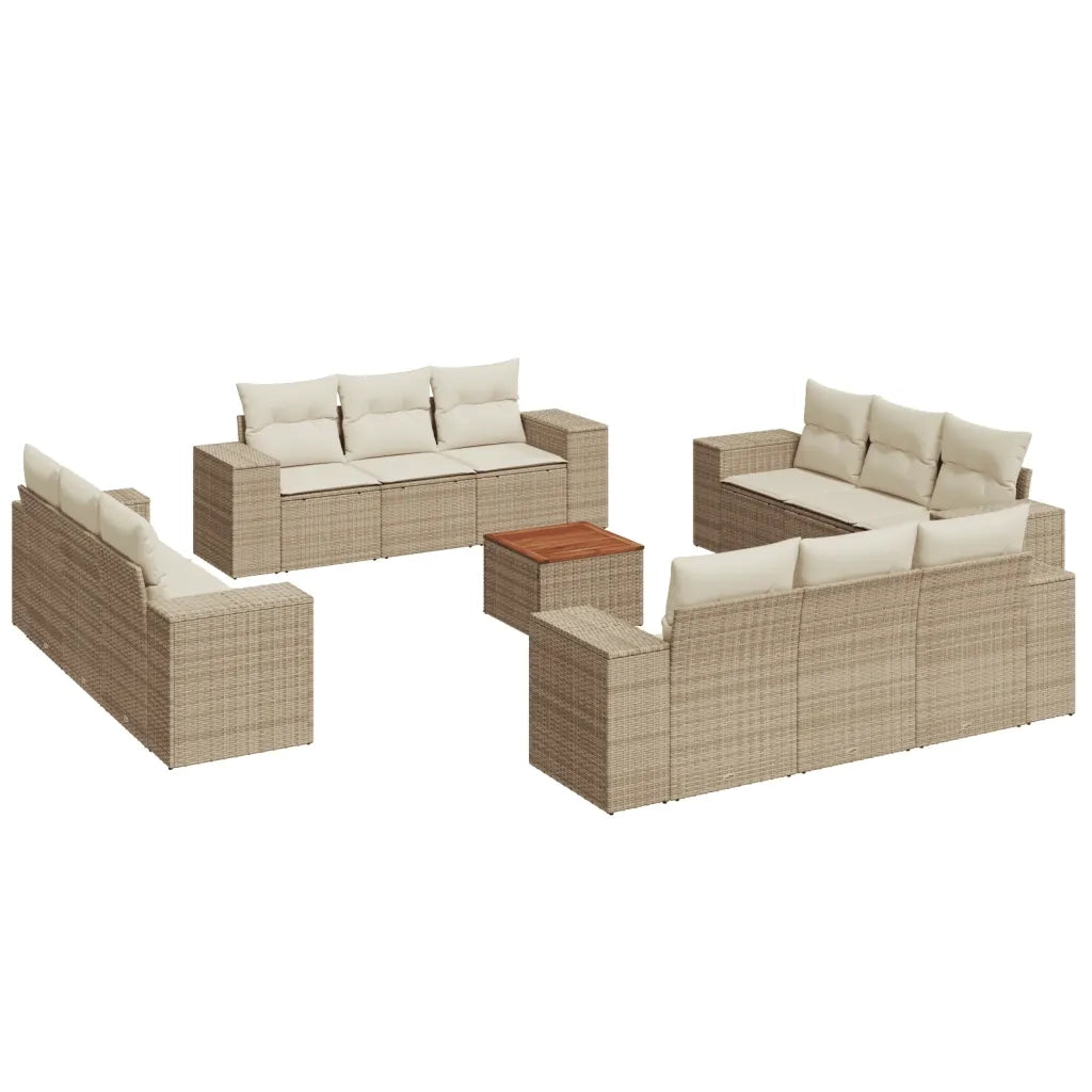 Set Divano da Giardino 13 pz con Cuscini Beige in Polyrattan 3225379
