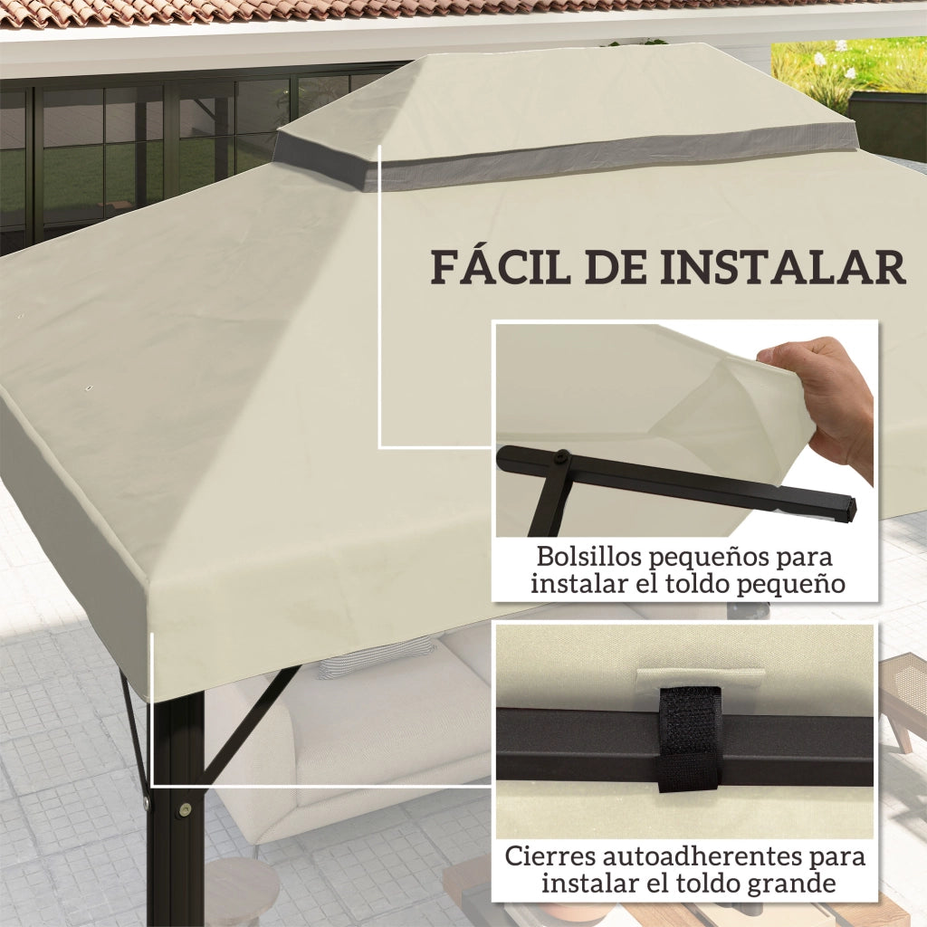 Toldo da giardino 4x3 m ¨C zephmum ¨C crema, doppio tetto, UPF30+