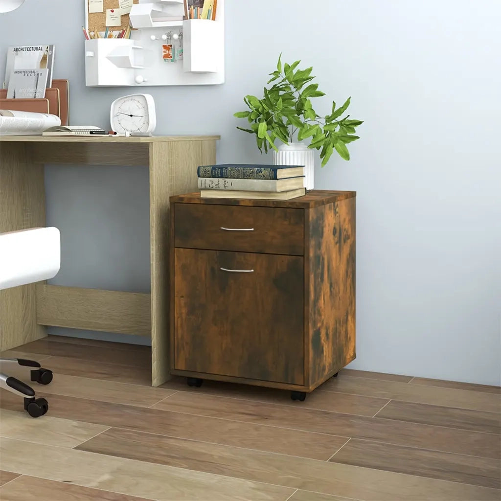 Armadietto con Ruote Rovere Fumo 45x38x54 cm Legno Multistrato cod mxl 40638