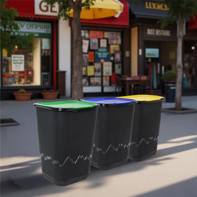 SET 3PZ PATTUMIERA 50 LT RECICLO CARTA, PLASTICA, VETRO PER RACCOLTA DEI RIFIUTI  36 X 40 X 54H CM