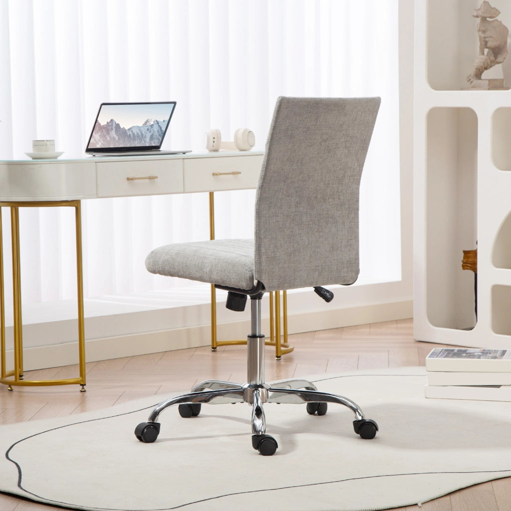 Sedia Ufficio Senza Braccioli 43x56x78-88 cm Girevole con Ruote Rivestimento in Tessuto Grigio