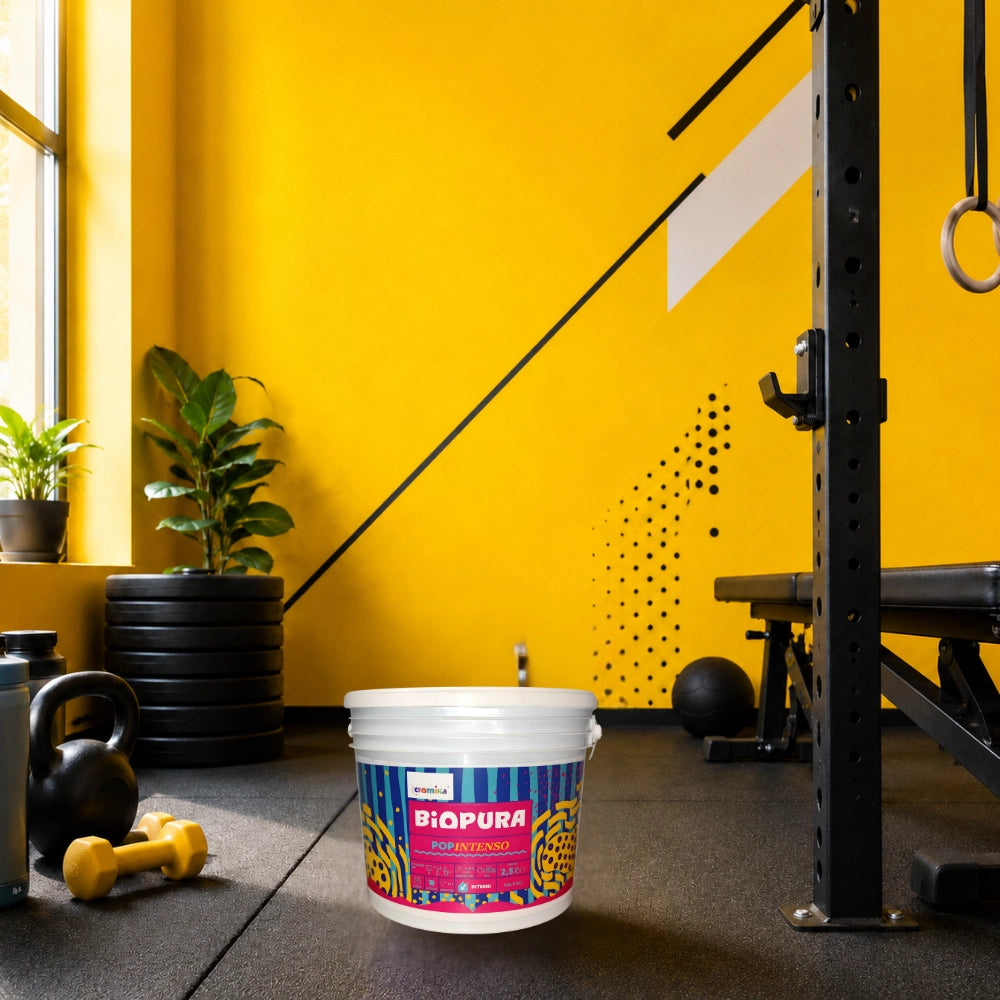 Popintenso palestra e decori interni pittura murale lavabile e coprente cromika *** formato 2.5 lt, colore- giallo ce...