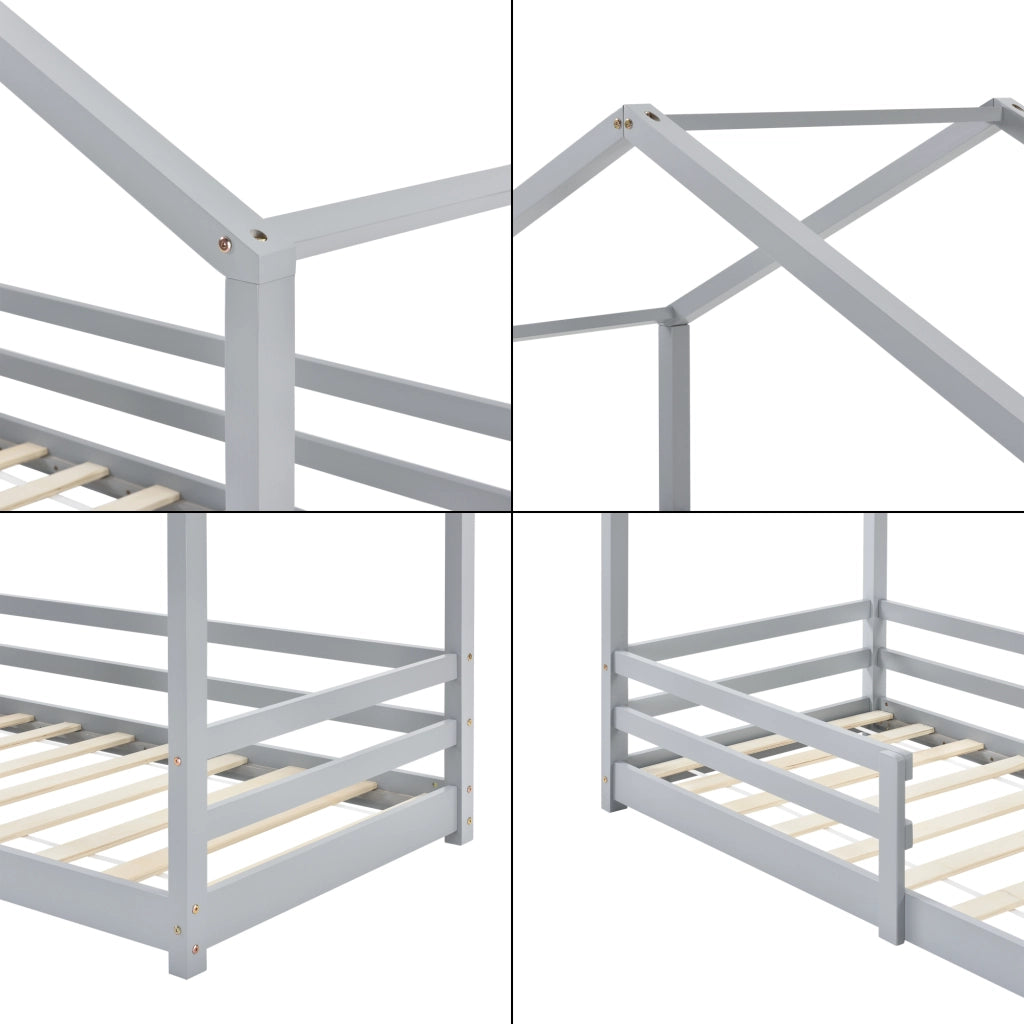 Letto per Cameretta Knätten a Casetta 80 x 160 cm con Sponde - Grigio Chiaro [en.casa]