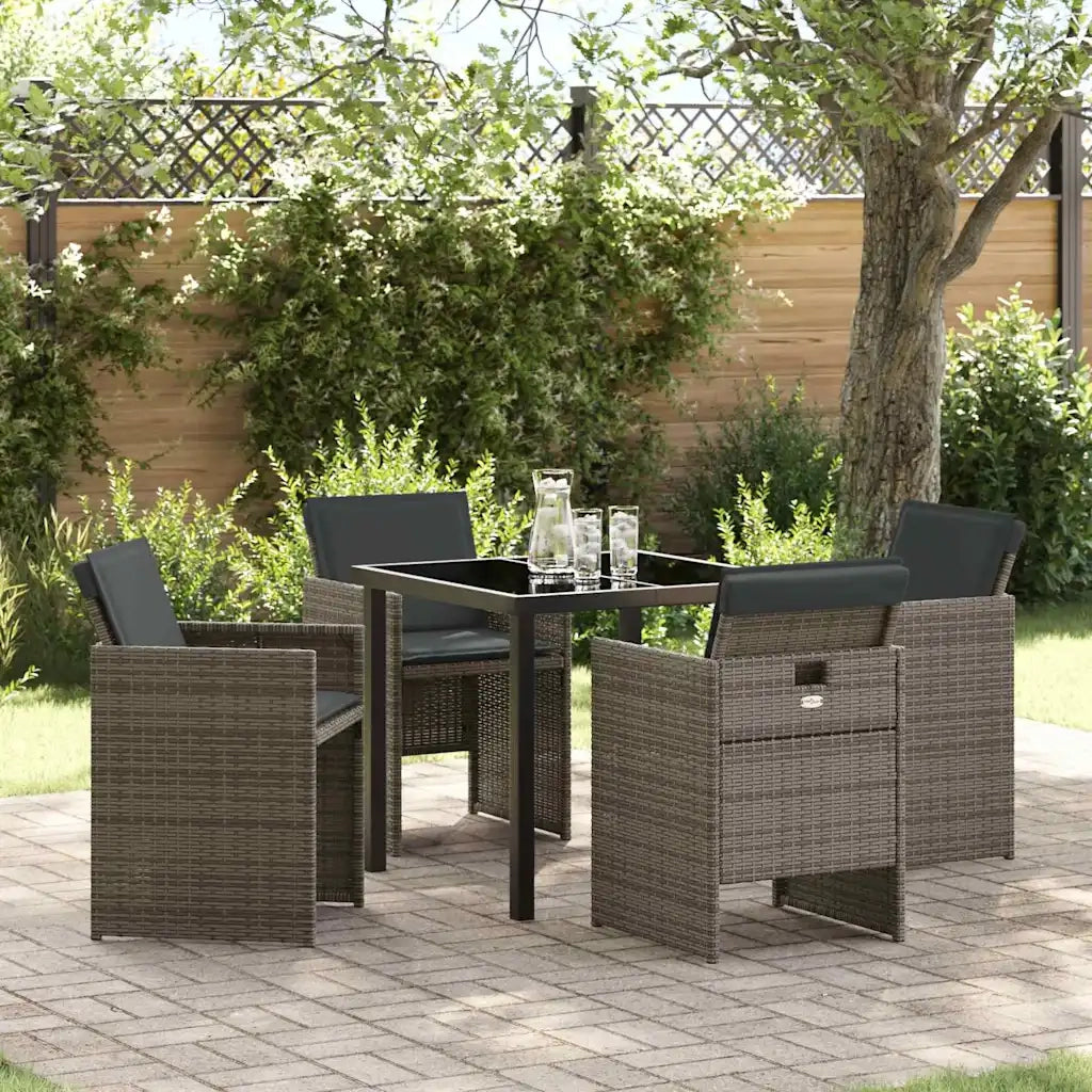 Set da Pranzo per Giardino con cuscino 5 pcs Grigio polyrattan 3379948