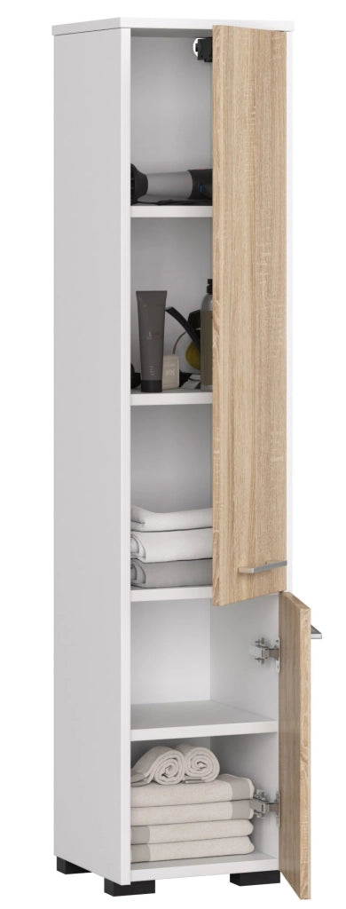 Colonna da bagno AKORD FIN Bianca 30 cm 2 ante inserto frontale Sonoma Quercia 30x30x140 cm