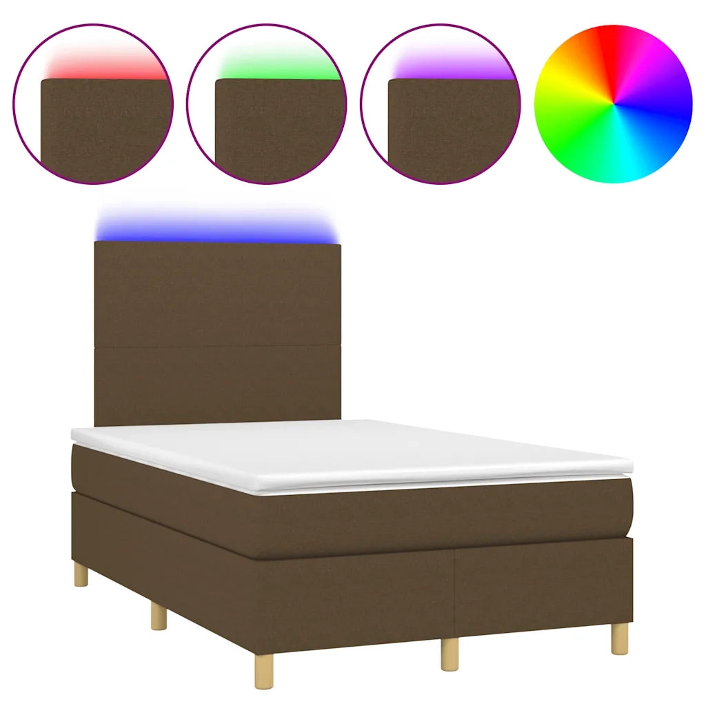 Letto a Molle Materasso e LED MarroneScuro 120x190cm in Tessuto 3270235