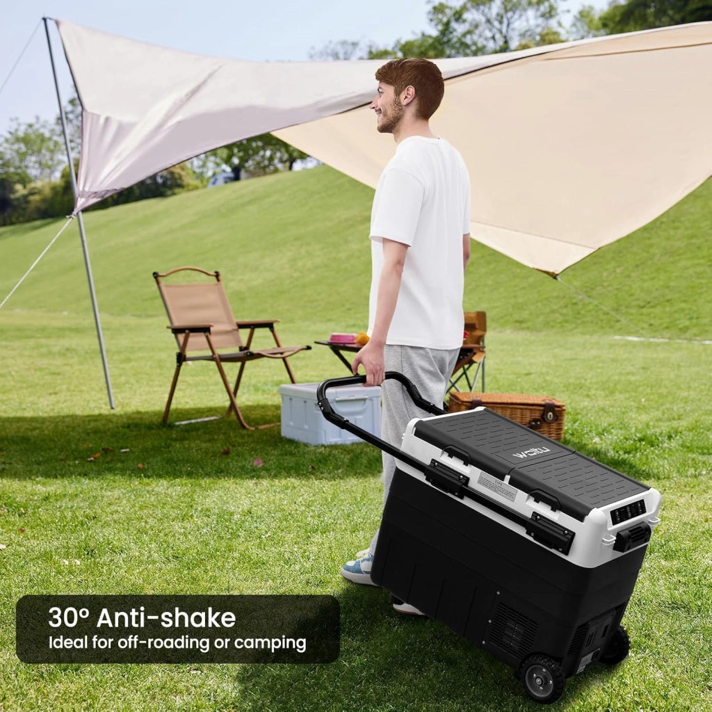 Frigorifero Piccolo per Auto da 50L, Mini Frigo Portatile con Congelatore Piccolo, Frigorifero a Compressore 12V 24V DC, Minifrigo per Campeggio, Viaggio, Auto, Barca, Nero+Bianco