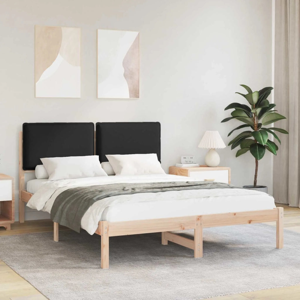 Letto con Testiera Rivestita Nero 140 x 200 cm Pino massello