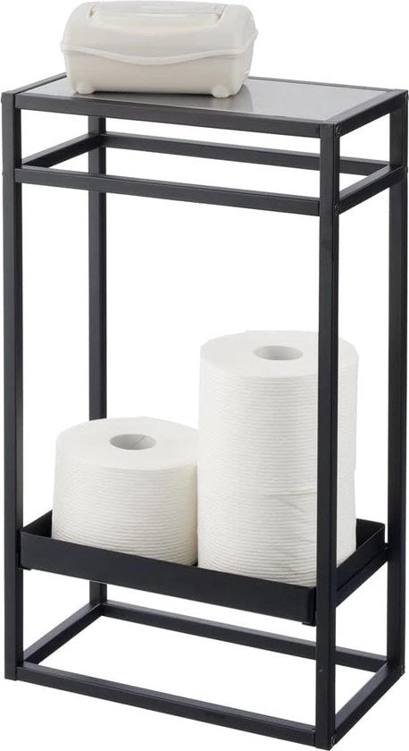 Toilette libero - Supporto per carta igienica moderno con spazio di stoccaggio per cartine di riserva - Supporto per carta igienica in metallo stile con piastra - Grigio scuro/grigio