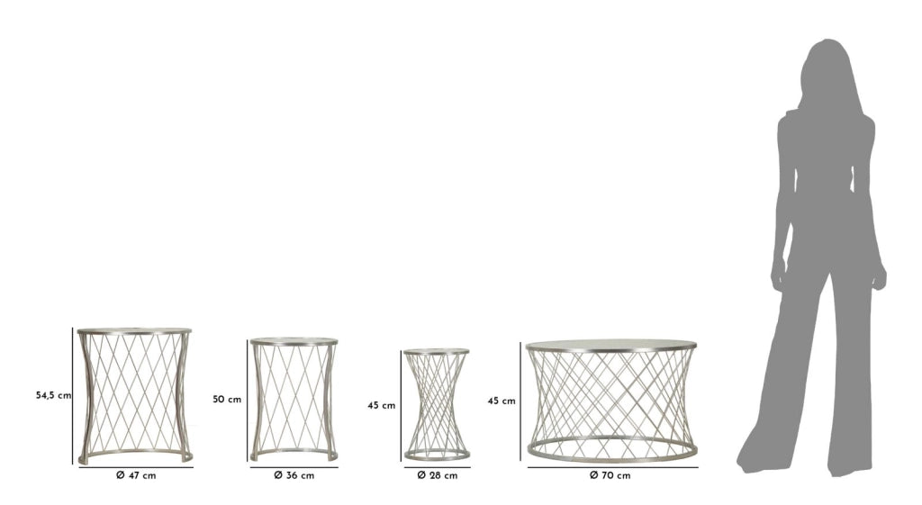 TAVOLINETTI NOAH SILVER SET 4 PZ CM Ø 70X45-47X54,5-36x50-28x45