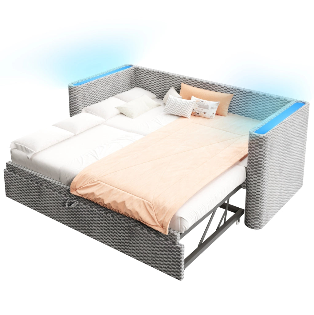 Letto 90x200 cm con letto estraibile e LED in velluto