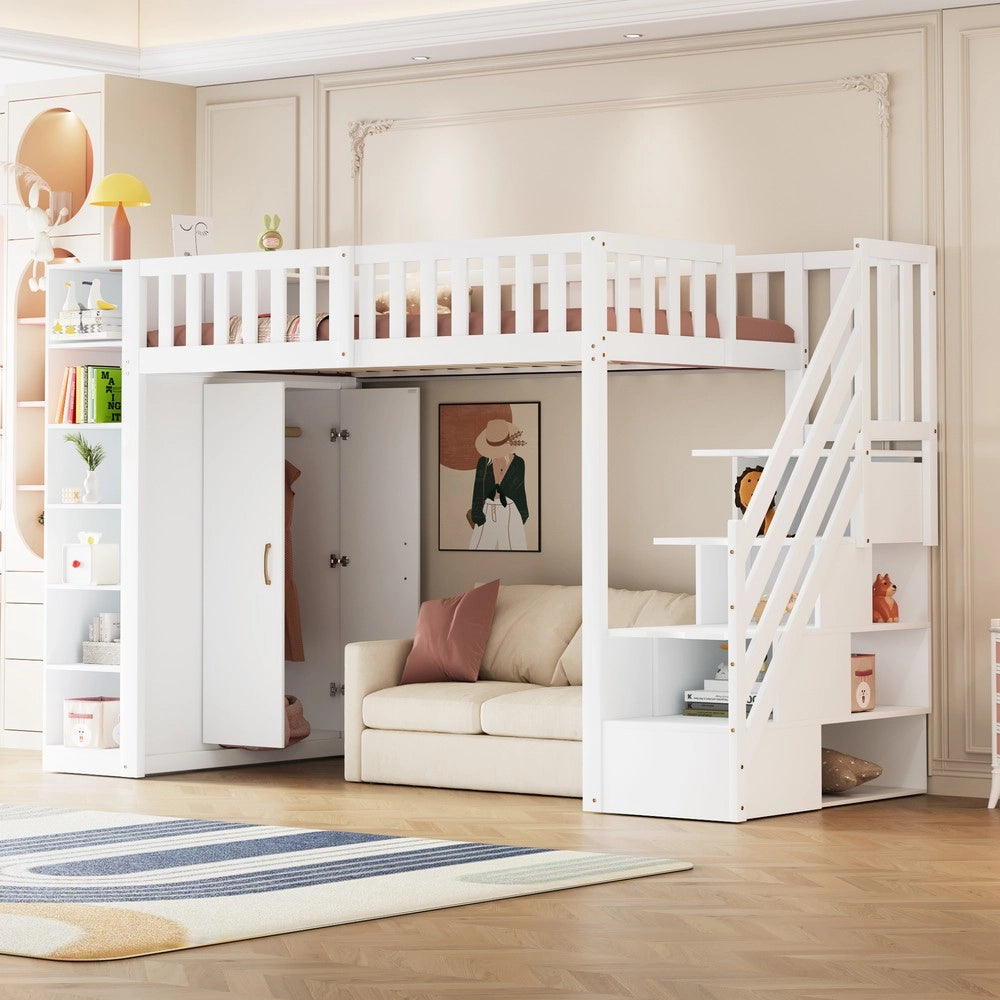 Letto a Soppalco Multifunzione con Armadio e Ripiani ¨C Xylo ¨C 90x200, Bianco