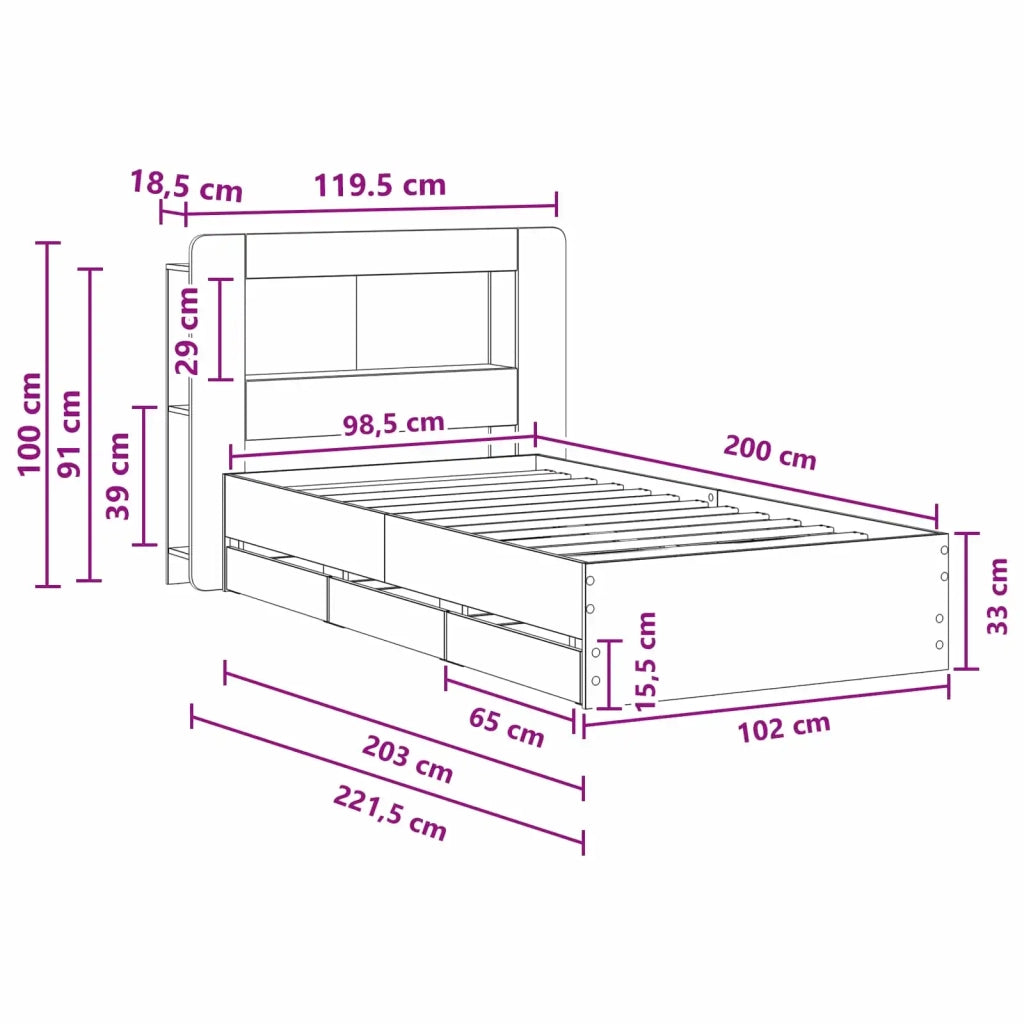 Telaio del letto con storage Sonoma grigio 100 x 200 cm 3434012