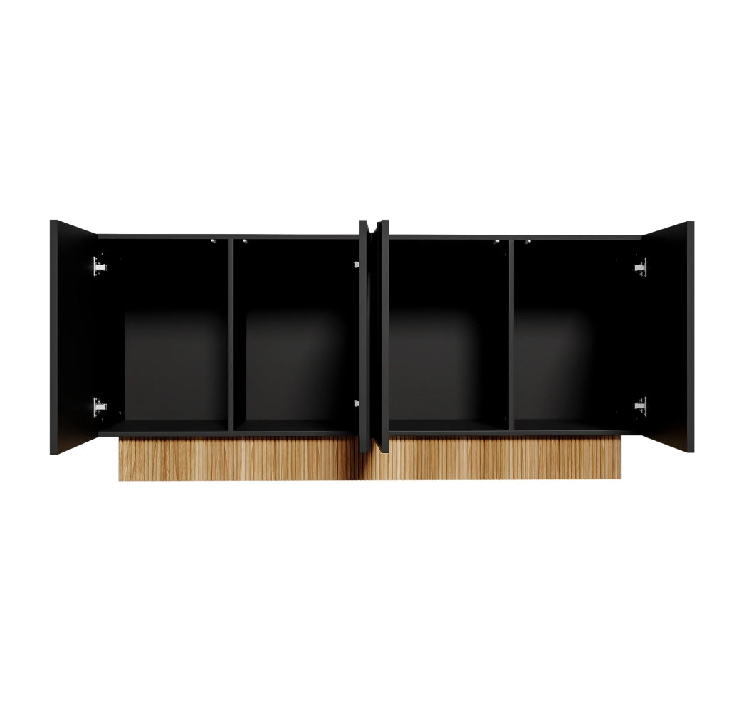 Credenza moderna 160 cm nera e effetto legno a 4 ante