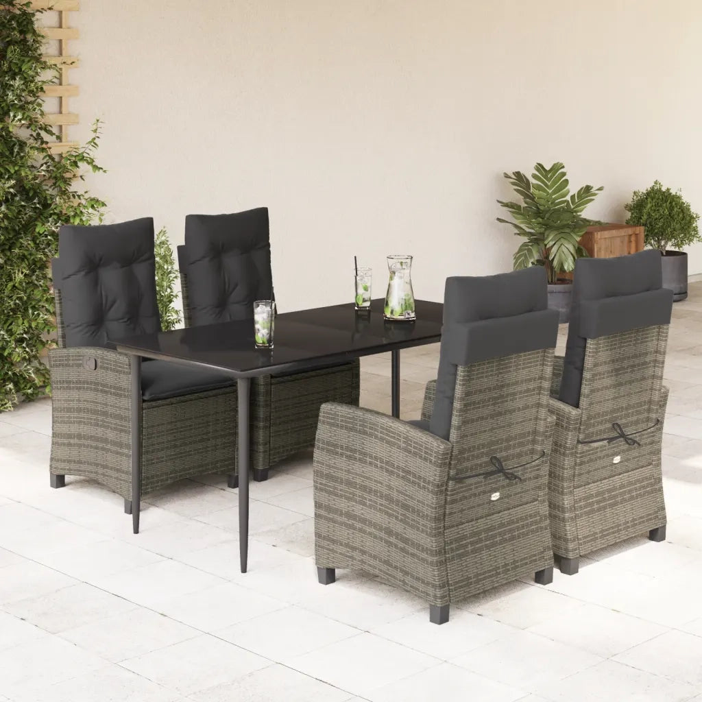 Set da Pranzo da Giardino 5 pz con Cuscini in Polyrattan Grigio
