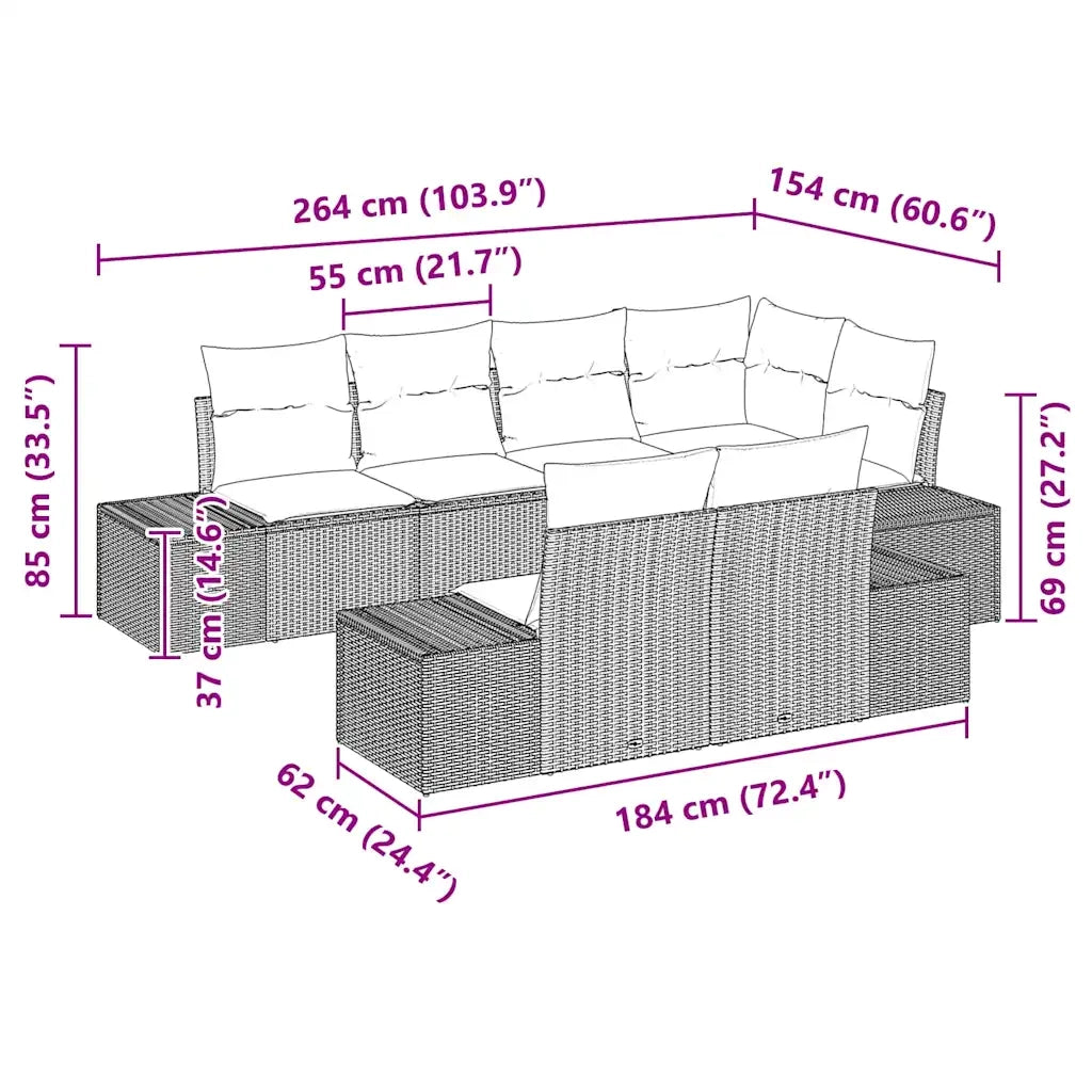 Set Divano da Giardino 7 pcs Nero e Crema polyrattan 3347097