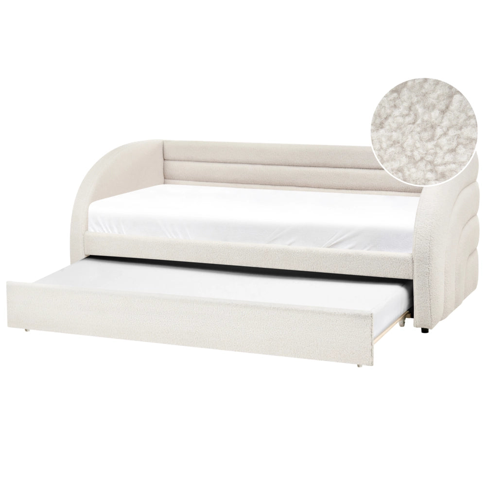 Letto a scomparsa 90 x 200 cm rivestito in bouclé bianco rete a doghe letto da giorno camera dei bambini camera degli ospiti